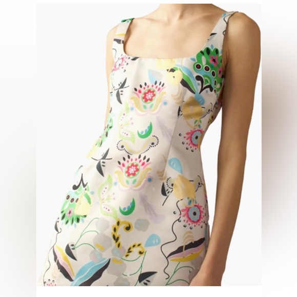 Cynthia Rowley gold with Floral Patterned Sleeveless Satin dress is elite NWOT - Picture 1 of 6
